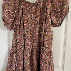 Target Floral Puff Sleeve Dress - Pink, Orange, Brown